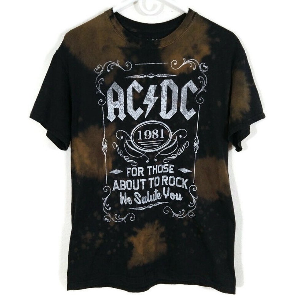 AC DC Men's "For Those About To Rock, Tie Dye T-Shirts Brown Size M